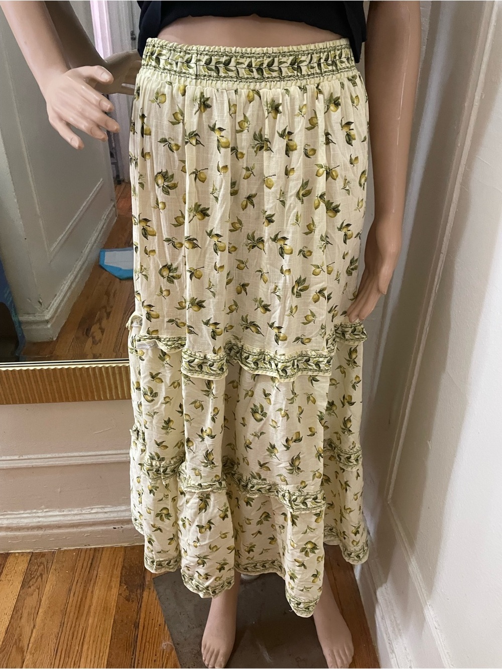 Max Studio Cream Midi Skirt with Green Floral Print - Picture 3 of 13